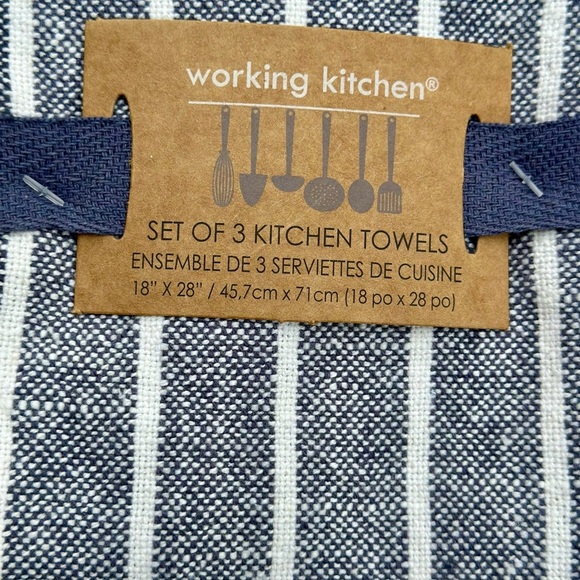 Working Kitchens Navy and White Striped Kitchen Towels - Set of 3 - Picture 1 of 4